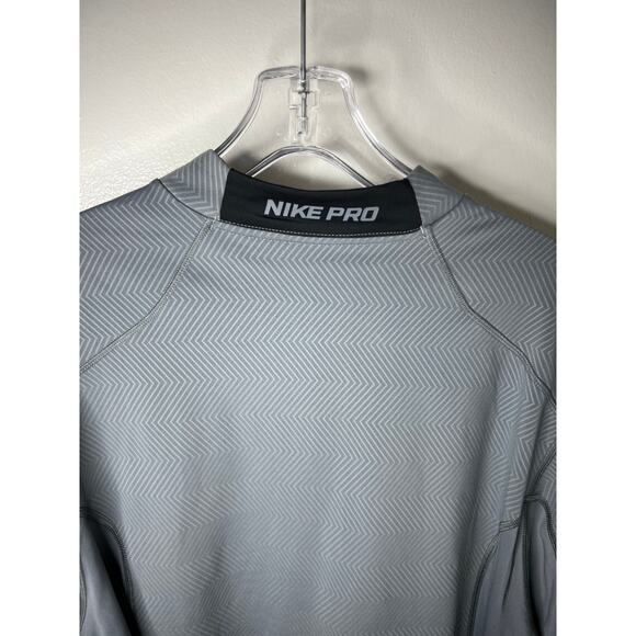 Nike Pro Men's Fitted Dri-Fit Mock Neck Training Shirt Grey Chevron ~ Size XXL - Picture 5 of 7